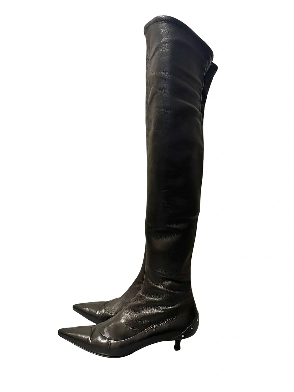 GUCCI TOM FORD FW 2003 Runway Black Leather Studded Kitten Heel OTK Boots 37